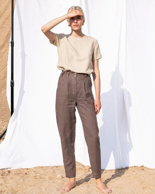 Loose-Fit Round-Neck Cotton-Linen T-Shirt