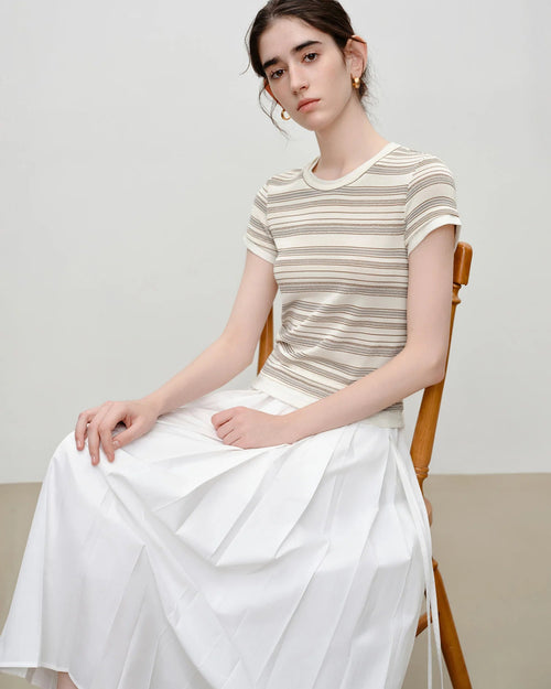 Striped Knit Slim Crew Neck Top
