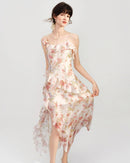 Printed Ruffled Spaghetti-Strap Maxi Dress