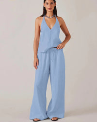 Cotton Halter Tank Wide-Leg Set