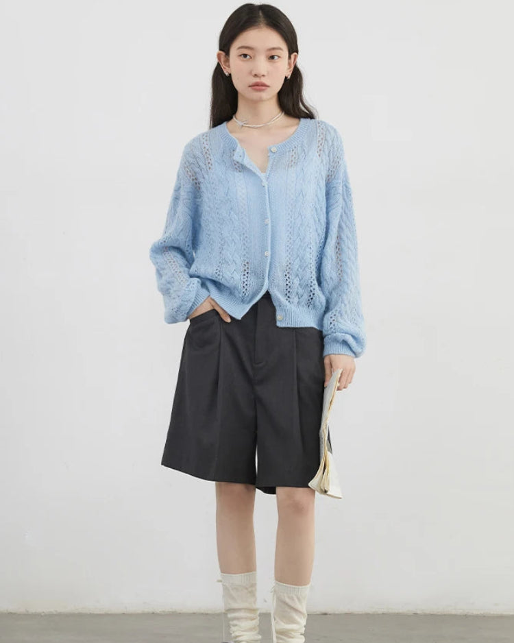 Loose Casual Mohair Hollow Knitted Cardigan