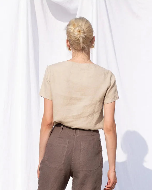 Loose-Fit Round-Neck Cotton-Linen T-Shirt