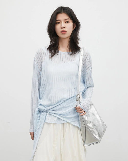 Hollow-Out Slant Shoulder Knit Top