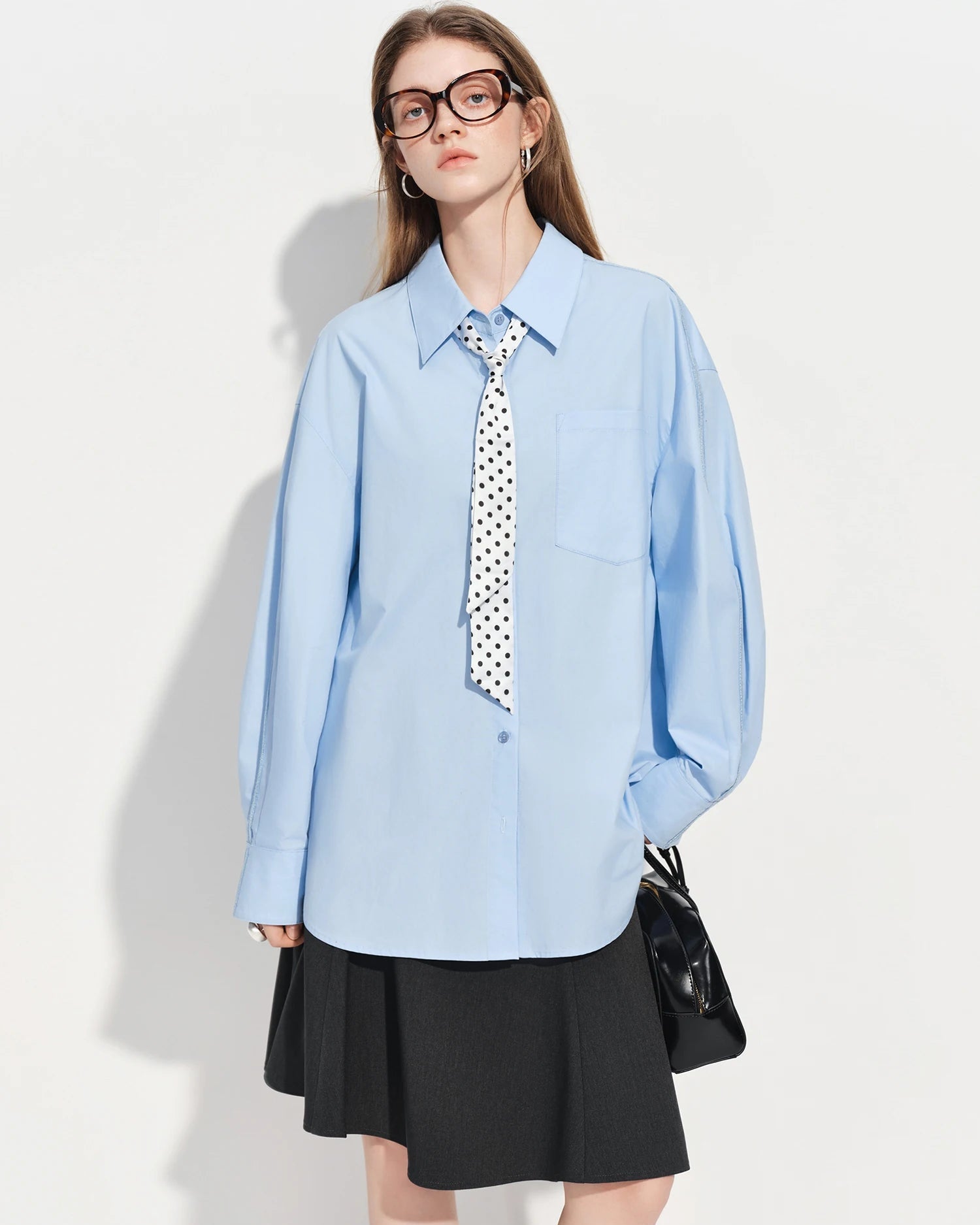 Loose-Fit Cotton Stand-Collar Shirt
