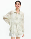 Ink Wash Print Oversized Mid-Length Shirt
