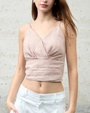 Linen V-Neck Spaghetti Strap Cropped Vest