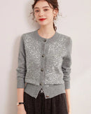 Sequin Trim Knitted Button Cardigan