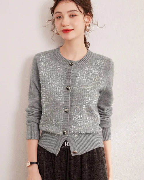 Sequin Trim Knitted Button Cardigan