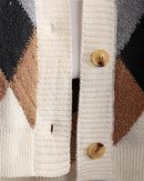 Fleece Patchwork Vintage V-Neck Short Cardigan