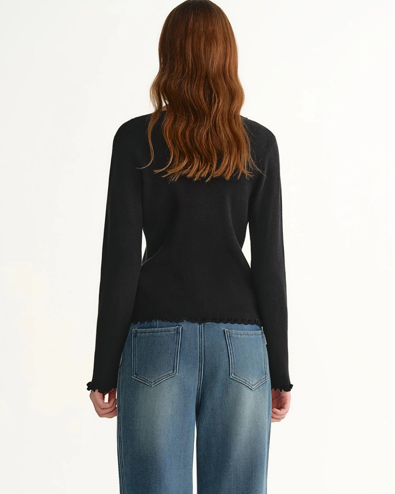 V-Neck Single-Breasted Ribbed Knit Cardigan