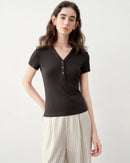 Slim V-Neck Knit Short Sleeve Top