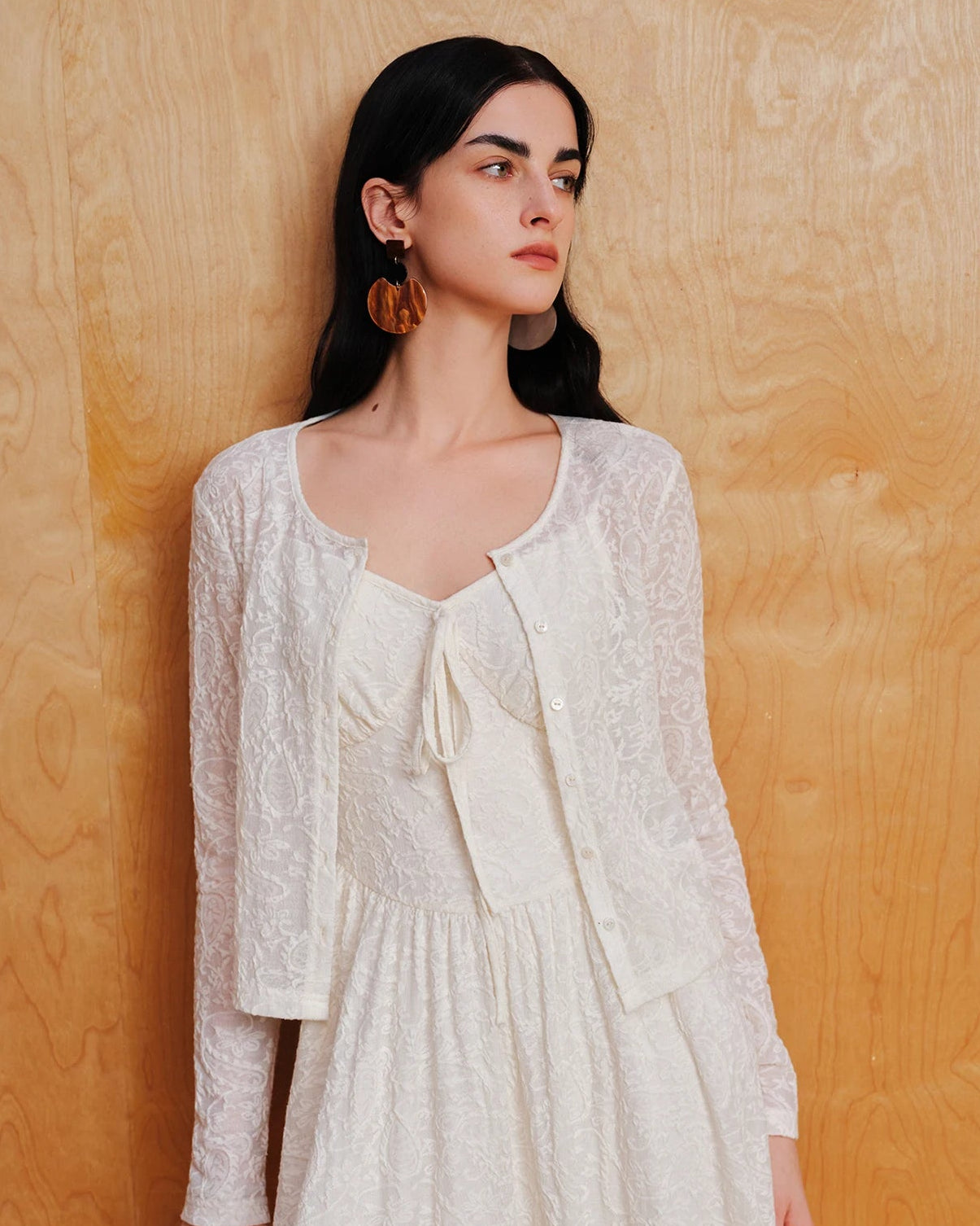 Lace-Trimmed Knit Cardigan
