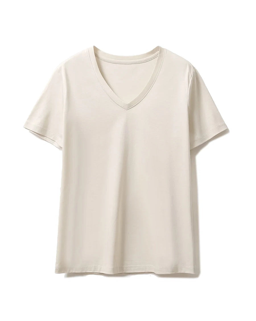 Silk-Cotton-Modal V-Neck Short Sleeve Tee