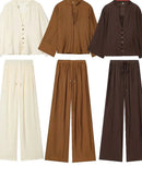 V-Neck Shirt & Wide-Leg Pants Set