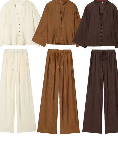 V-Neck Shirt & Wide-Leg Pants Set