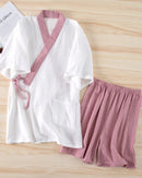 Cotton Crepe Short-Sleeve Pajama Set