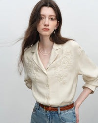 Linen-Blend Polo-Neck Button-Front Shirt