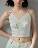 Linen V-Neck Spaghetti Strap Cropped Vest