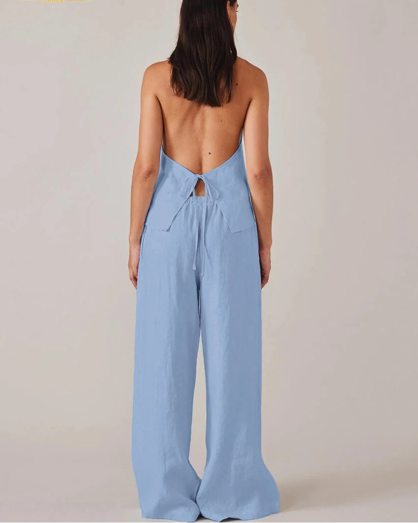 Cotton Halter Tank Wide-Leg Set