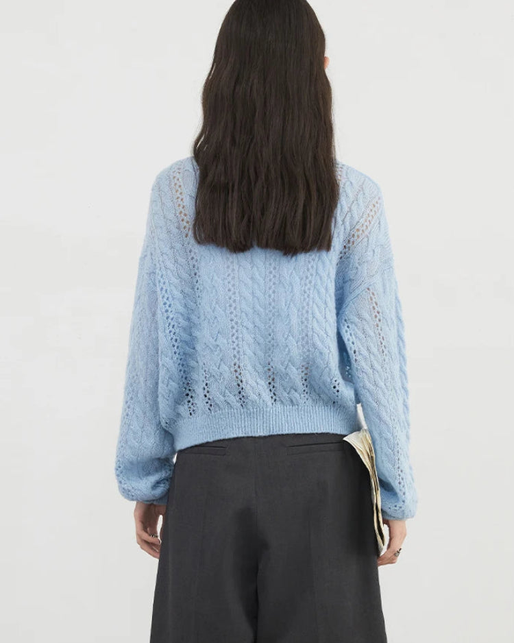 Loose Casual Mohair Hollow Knitted Cardigan
