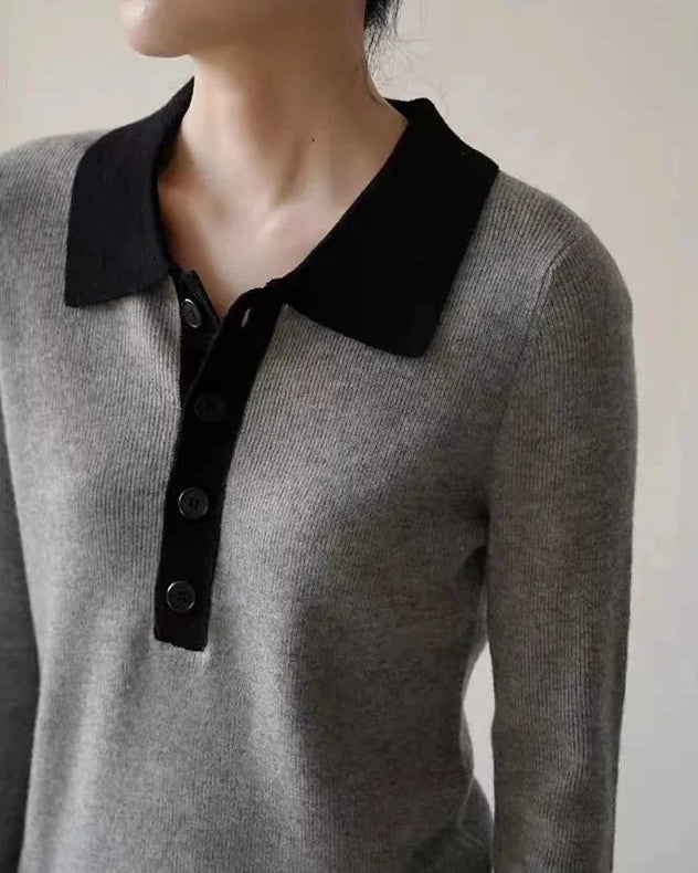 Polo Collar Wool Pullover Sweater