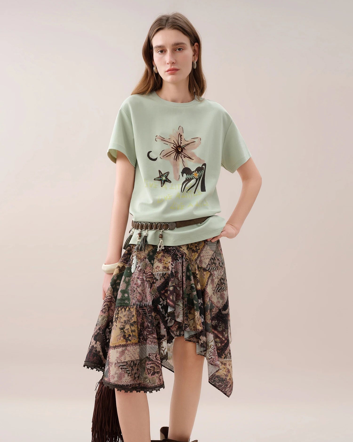 Cotton Floral Oversized Round-Neck Tee
