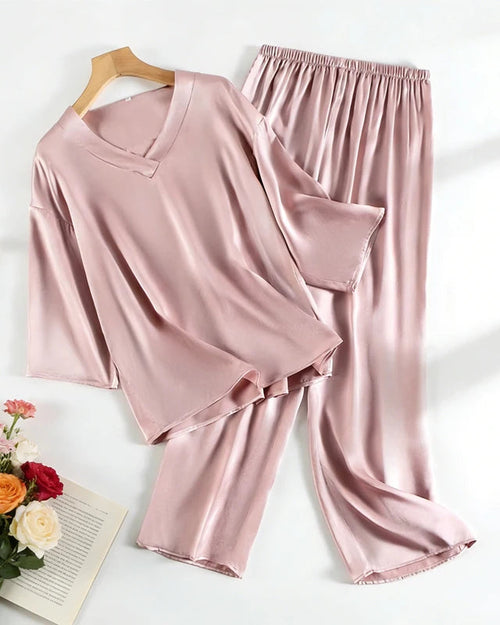 Silk Satin V-Neck Lounge Suit