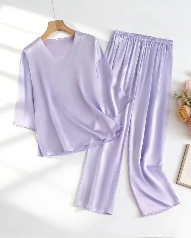 Silk Satin V-Neck Lounge Suit