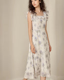 Printed Square Neck Fitted Waist Dress