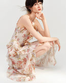 Printed Ruffled Spaghetti-Strap Maxi Dress