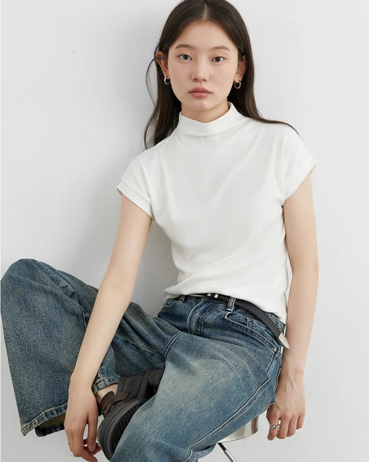 Slim Half-Neck Stretch Knit Women's Top