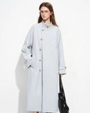 Embroidered Stand-Collar Long Trench Coat