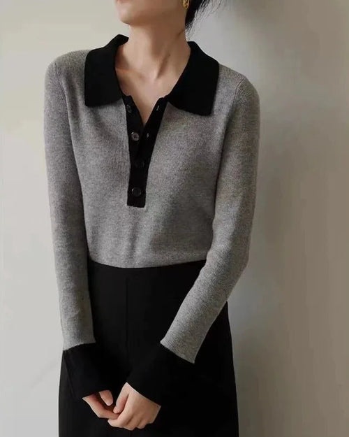 Polo Collar Wool Pullover Sweater