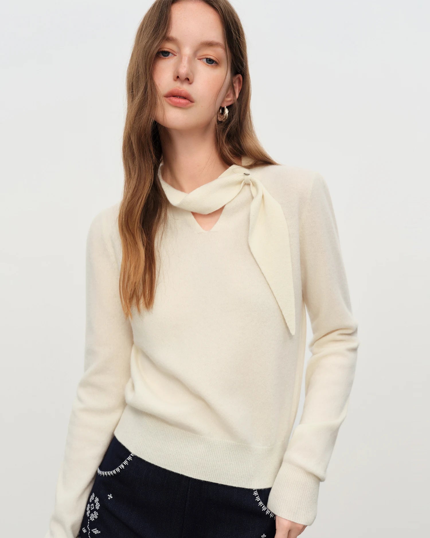 Openwork V-Neck Wool Knit Sweater