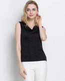 Silk-Viscose Draped Collar Sleeveless Tank Top