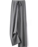 Women's wool ribbed knit wide-leg pants with elastic mid-rise waist and full-length loose fit, perfect for fall and winter layering or office to resort wear