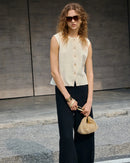 Retro Round Neck Button Sleeveless Vest