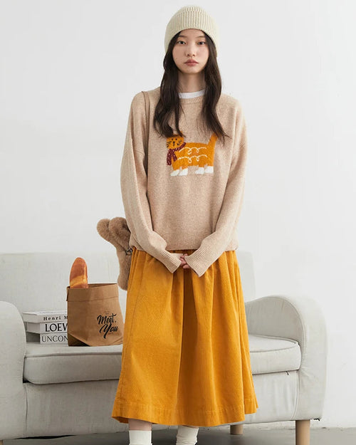 Cartoon Cat Appliqué Knit Sweater
