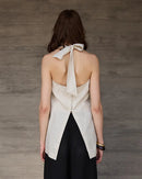 Sleeveless Linen Backless Halter Top