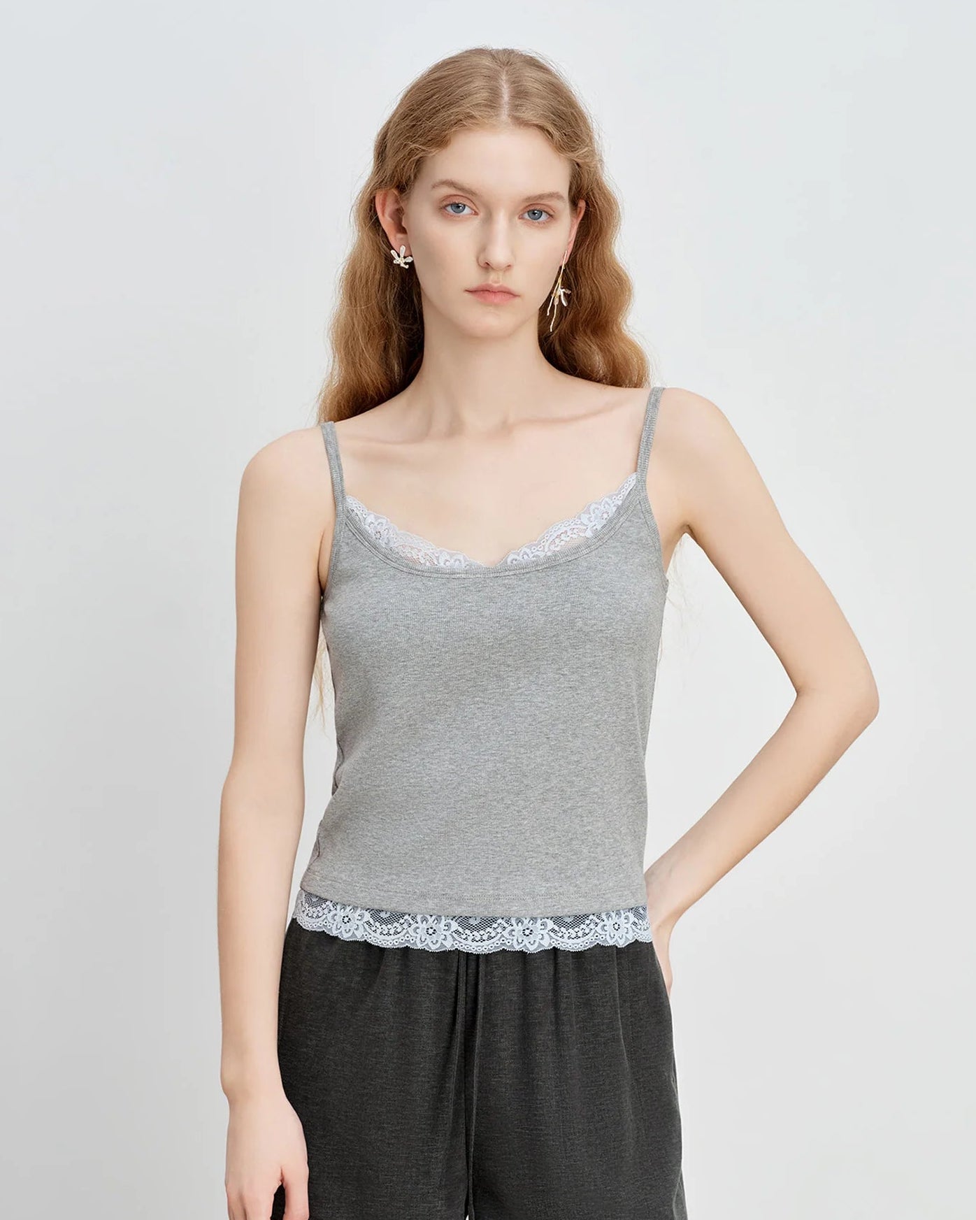 Ribbed Lace Trim Camisole