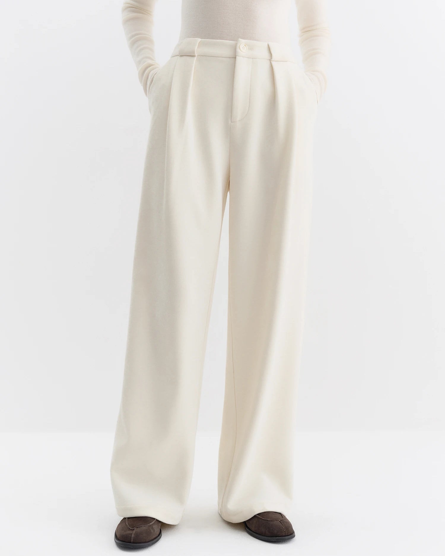 High-Waisted Straight-Leg Knit Pants