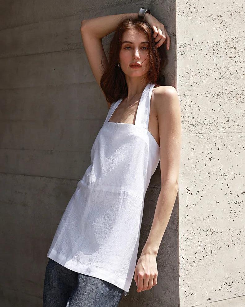 Sleeveless Linen Backless Halter Top