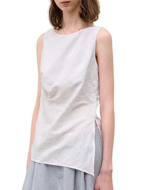 Linen Cotton Asymmetric Sleeveless Top