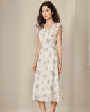 Printed Square Neck Fitted Waist Dress