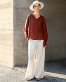Ramie V-Neck Button-Down Shirt