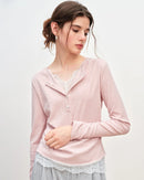 Lace-Trimmed V-Neck Knit Sweater