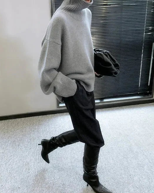 Loose High Neck Wool Pullover Sweater
