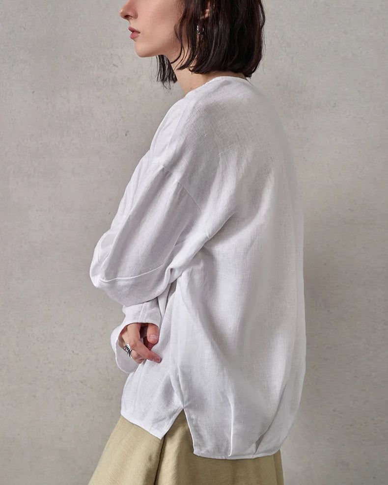 Loose-Fit Linen Crew-Neck Shirt
