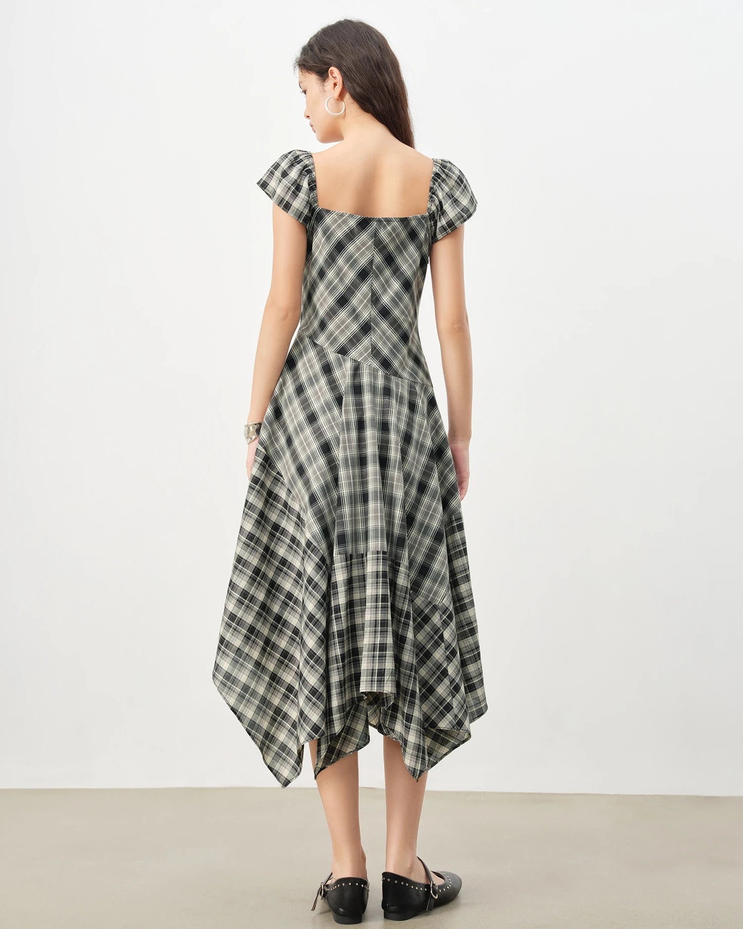 Square Neck Plaid A-Line Dress