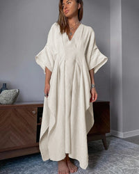 V-Neck Half Sleeve Cotton Maxi Dress